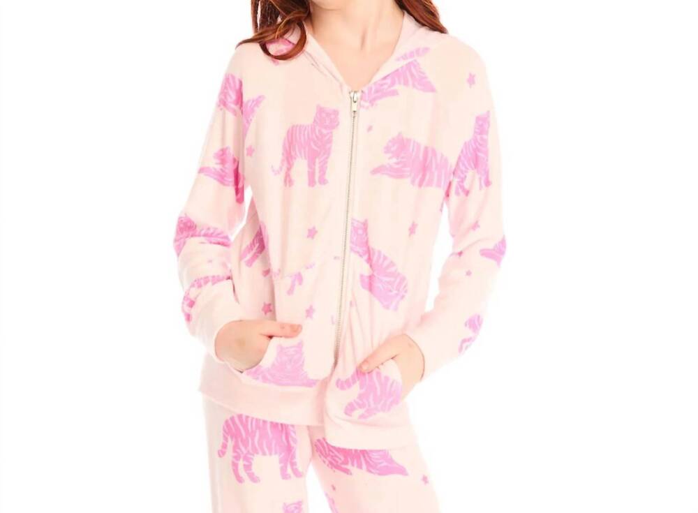 NEW CHASER celestial tigers zip up jacket in pink